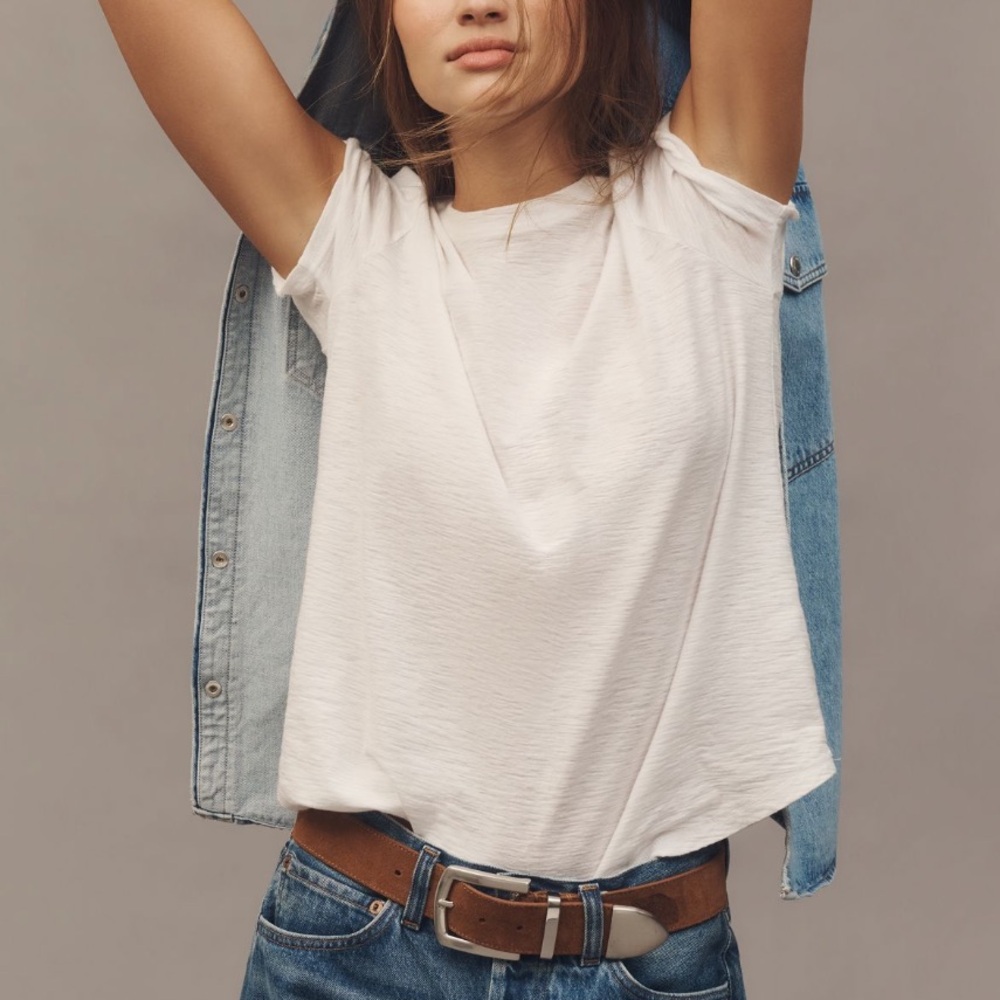 Anthropologie Pilcro White Bennie Cotton Slub Crewneck Tee